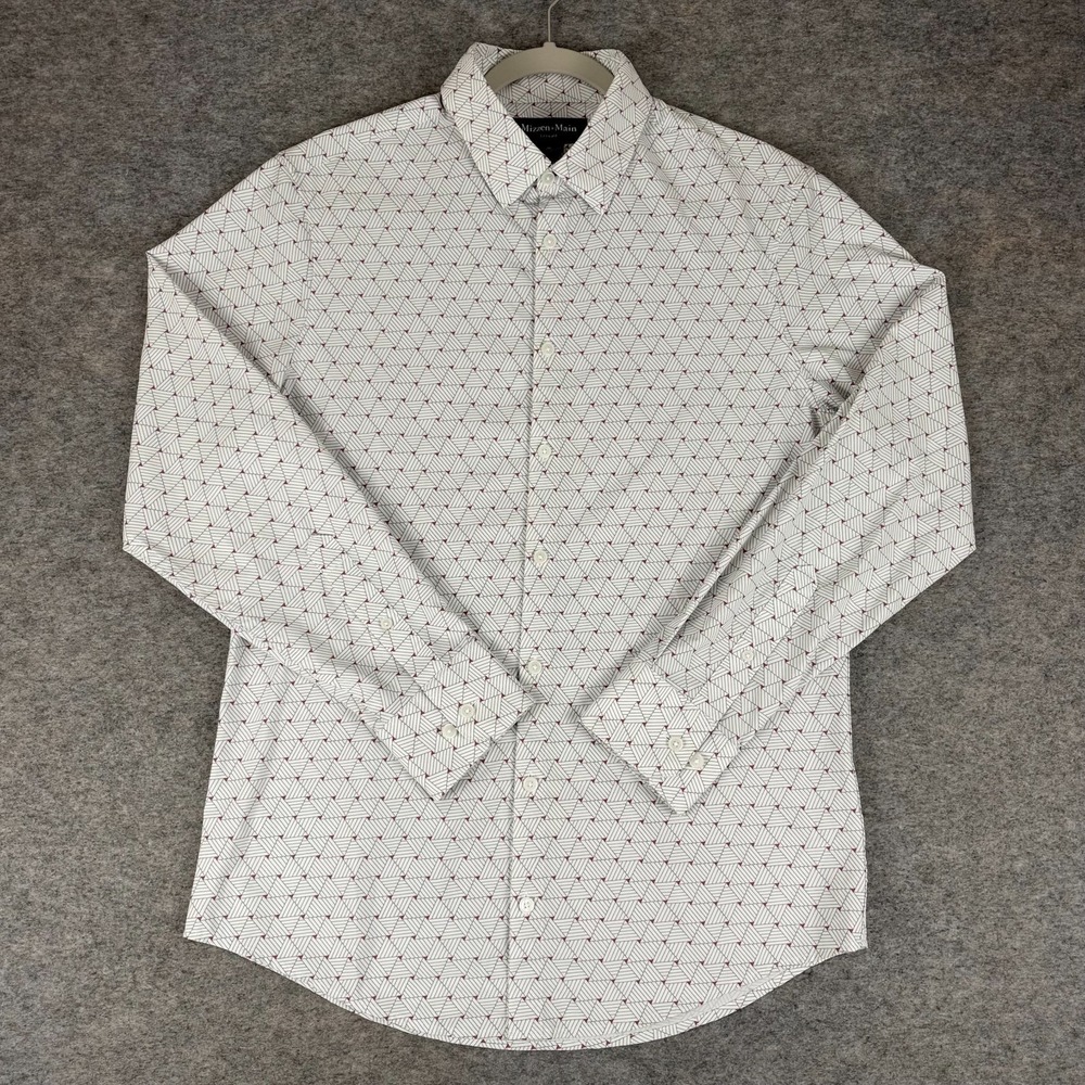 Mizzen+Main White Linear Triangle Leeward Long Sleeve Dress Shirt Mens Medium M